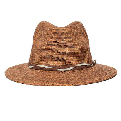 Goorin Bros. blueberry haze center dent wide brim straw fedora hat Whiskey front view
