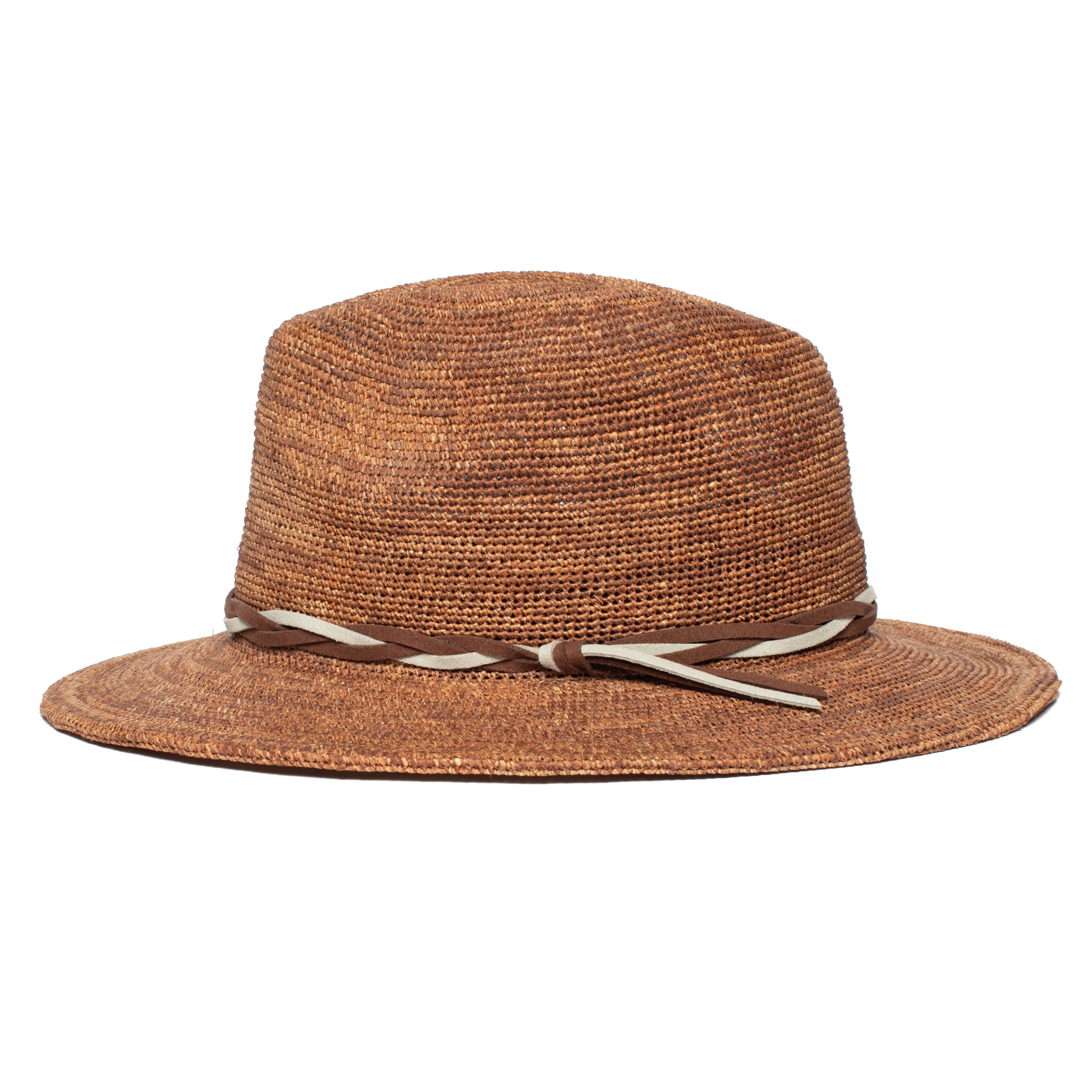 Goorin Bros. blueberry haze center dent wide brim straw fedora hat Whiskey side view