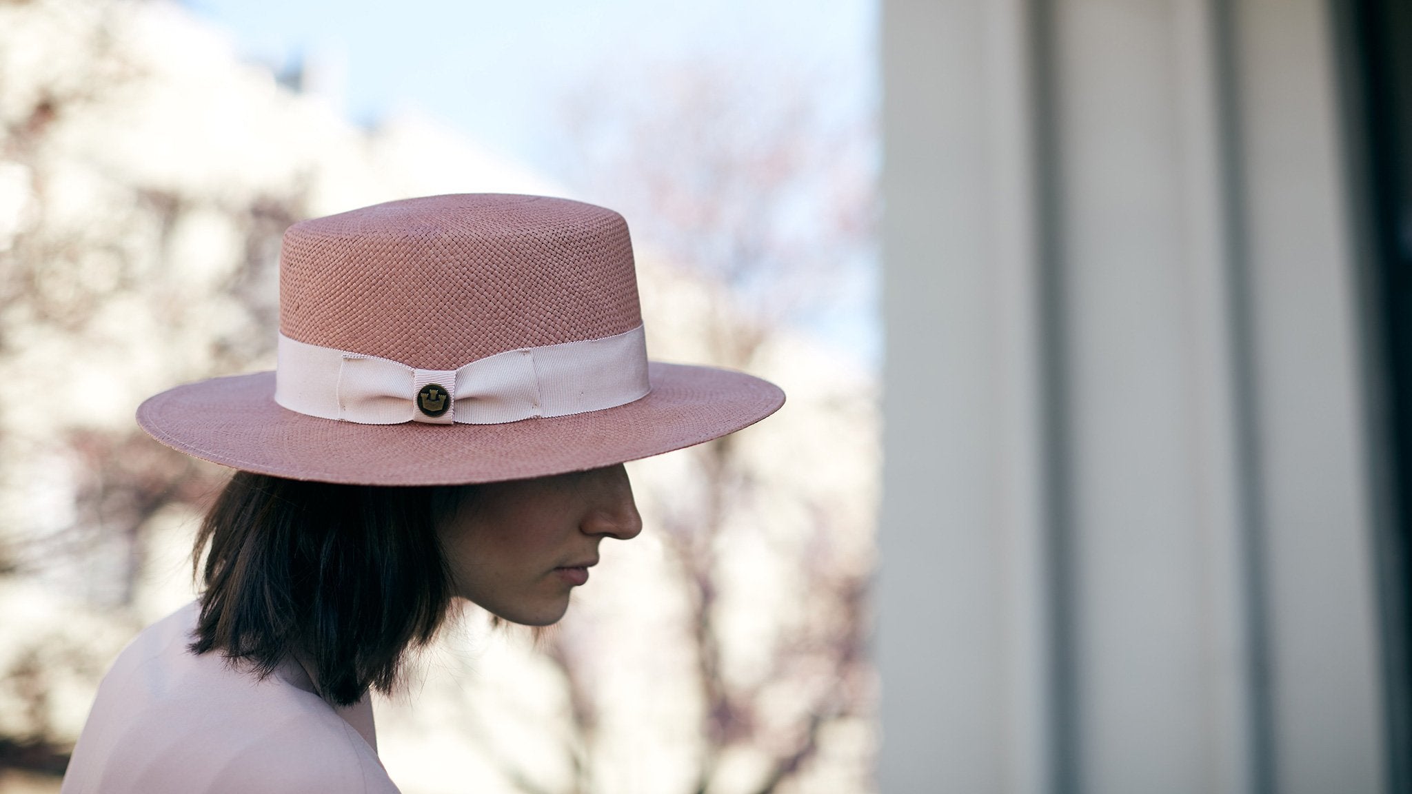 Goorin Bros. kai kai boater Pink hero shot on female model