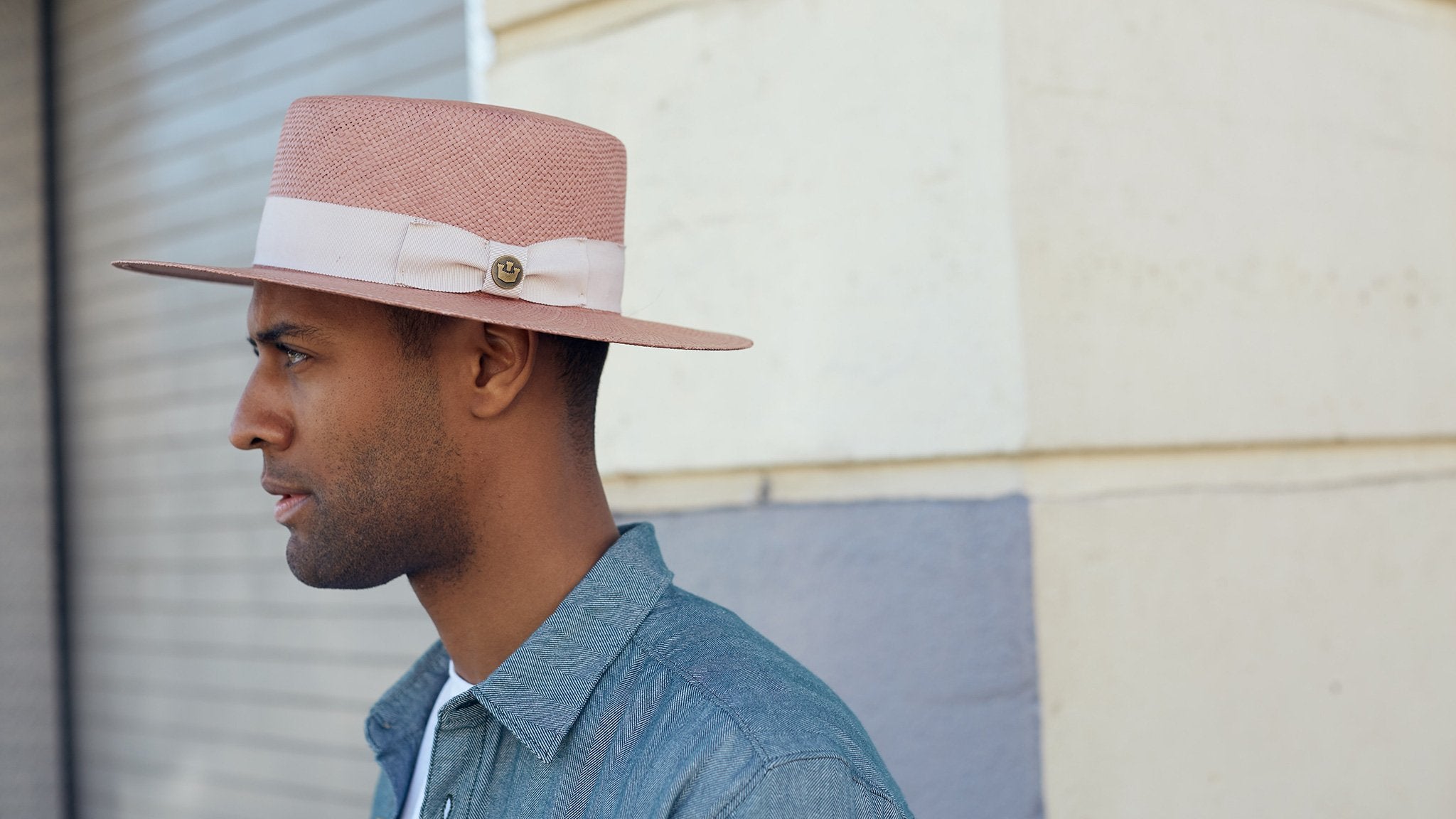 Goorin Bros. kai kai boater Pink hero shot on male model