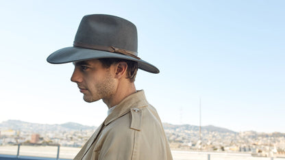 Goorin Bros. joelle rose wool wide brim fedora Moss hero shot on male model