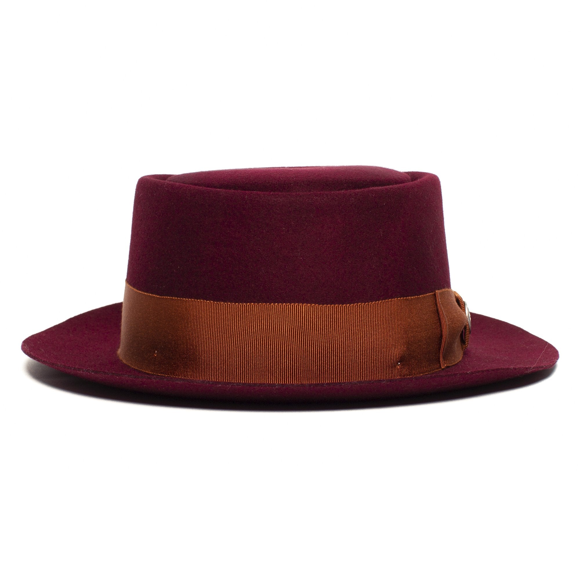 Goorin Bros. top brass wool porkpie Burgundy front view