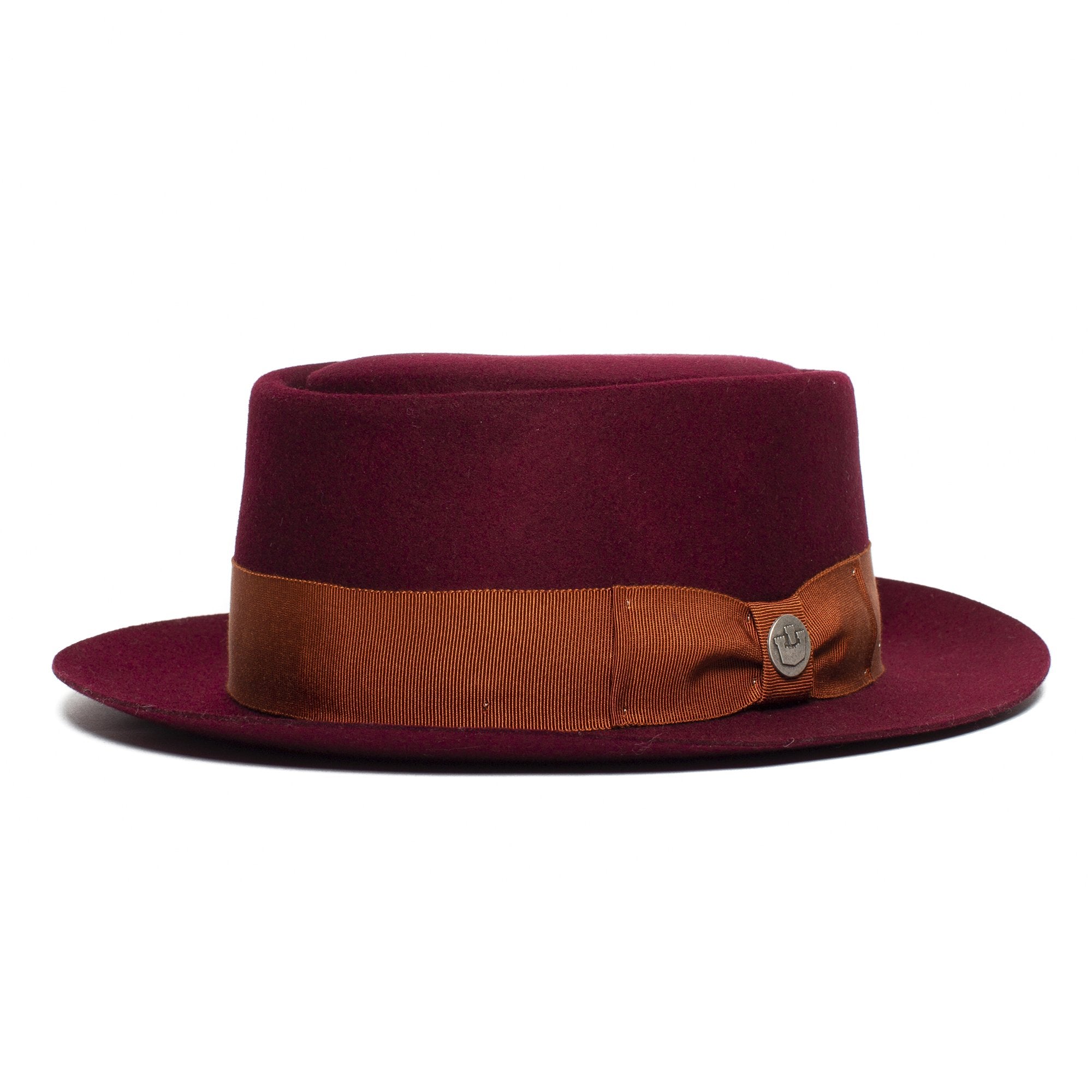 Goorin Bros. top brass wool porkpie Burgundy left side view
