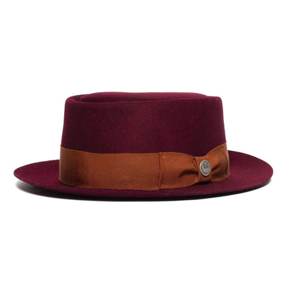Goorin Bros. top brass wool porkpie Burgundy left side view