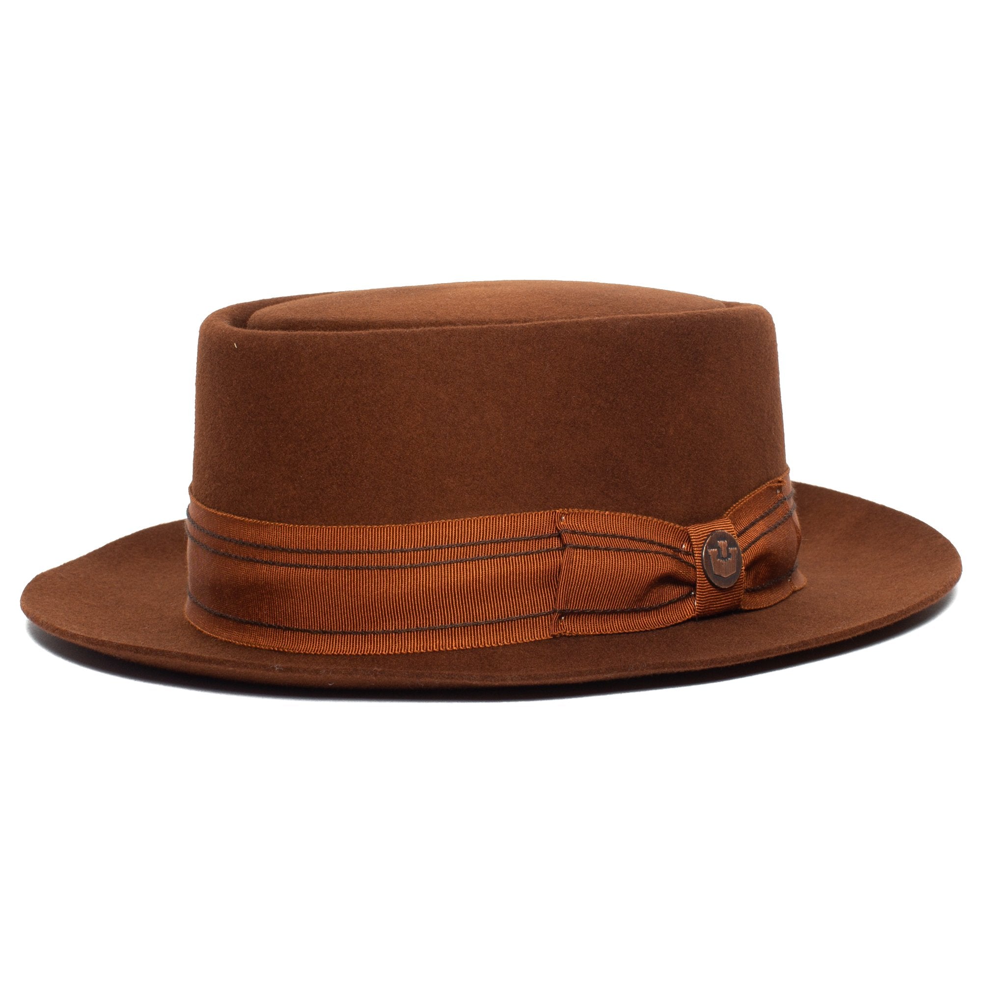 Goorin Bros. top brass wool porkpie Oak left side view