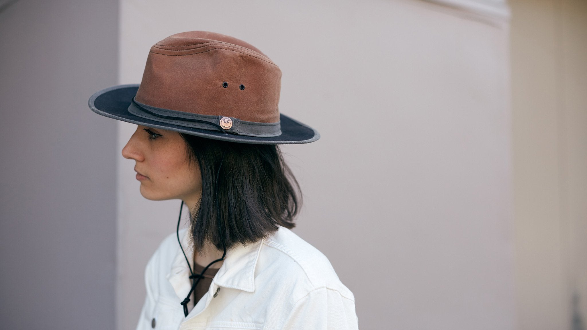 Goorin Bros. down the bayou cotton diamond porkpie fedora Brown hero shot on female model