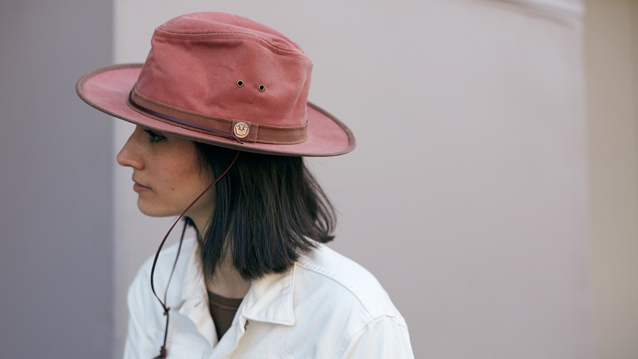 Goorin Bros. down the bayou cotton diamond porkpie fedora Pink hero shot on female model