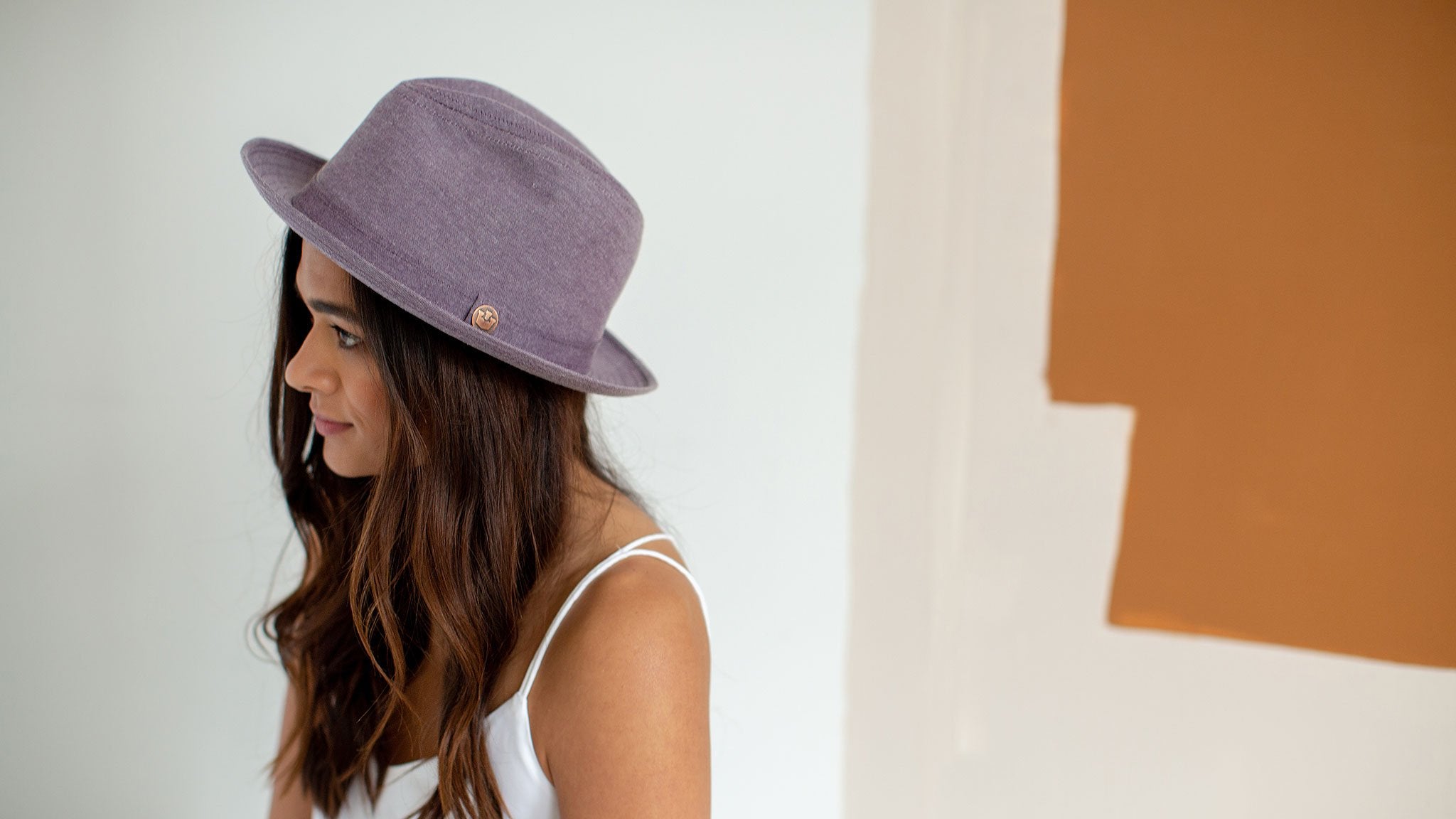 Goorin Bros. high dive cotton fedora Maroon hero shot on female model