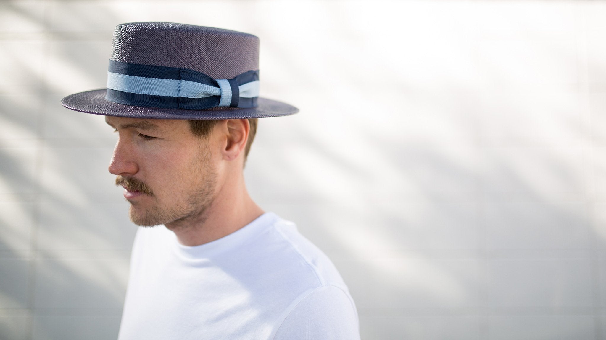 Goorin Bros. dawson tate straw diamond porkpie fedora Blue hero shot on male model