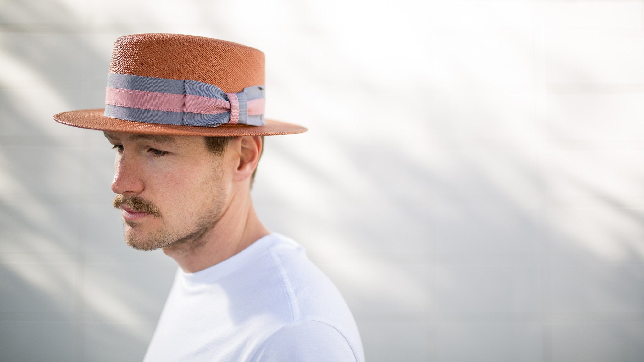 Goorin Bros. dawson tate straw diamond porkpie fedora Rust hero shot on male model