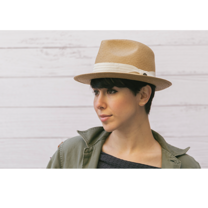 Goorin Bros. snare teardrop medium brim straw fedora hat Natural  womens styling