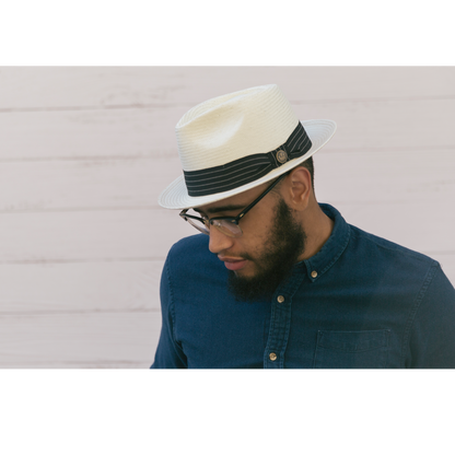 Goorin Bros. snare teardrop medium brim straw fedora hat Stone  mens styling