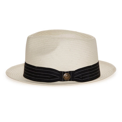 Goorin Bros. snare teardrop medium brim straw fedora hat Stone side view