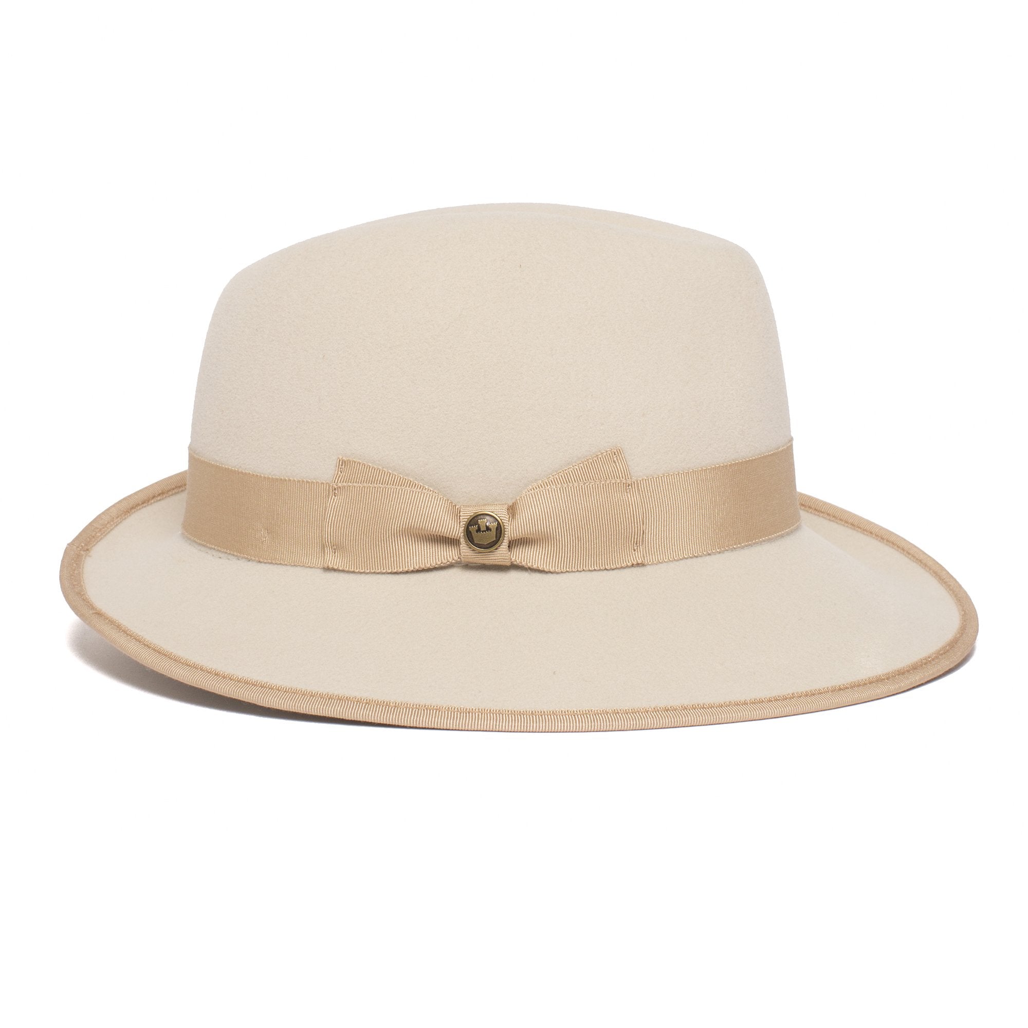 Goorin Bros. beverly corleon center dent medium brim felt fedora hat Creme side view