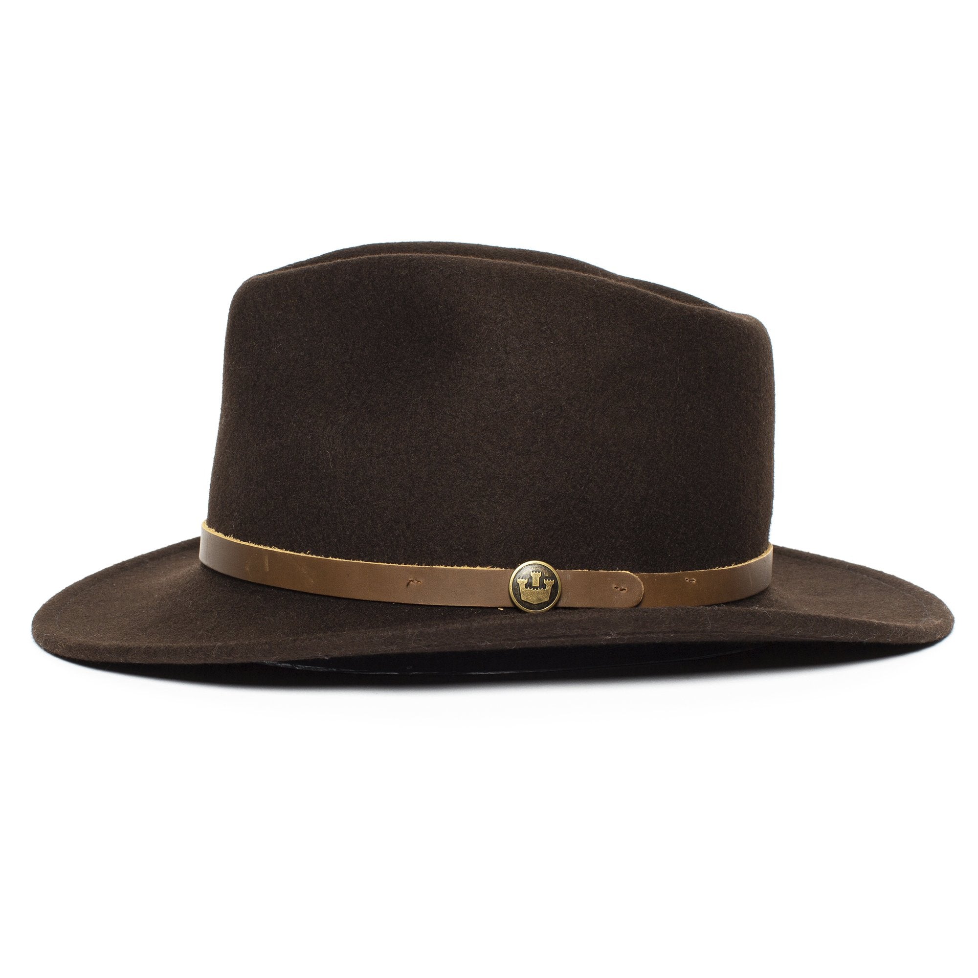 Goorin Bros. henry jones teardrop wide brim felt fedora hat Brown side view