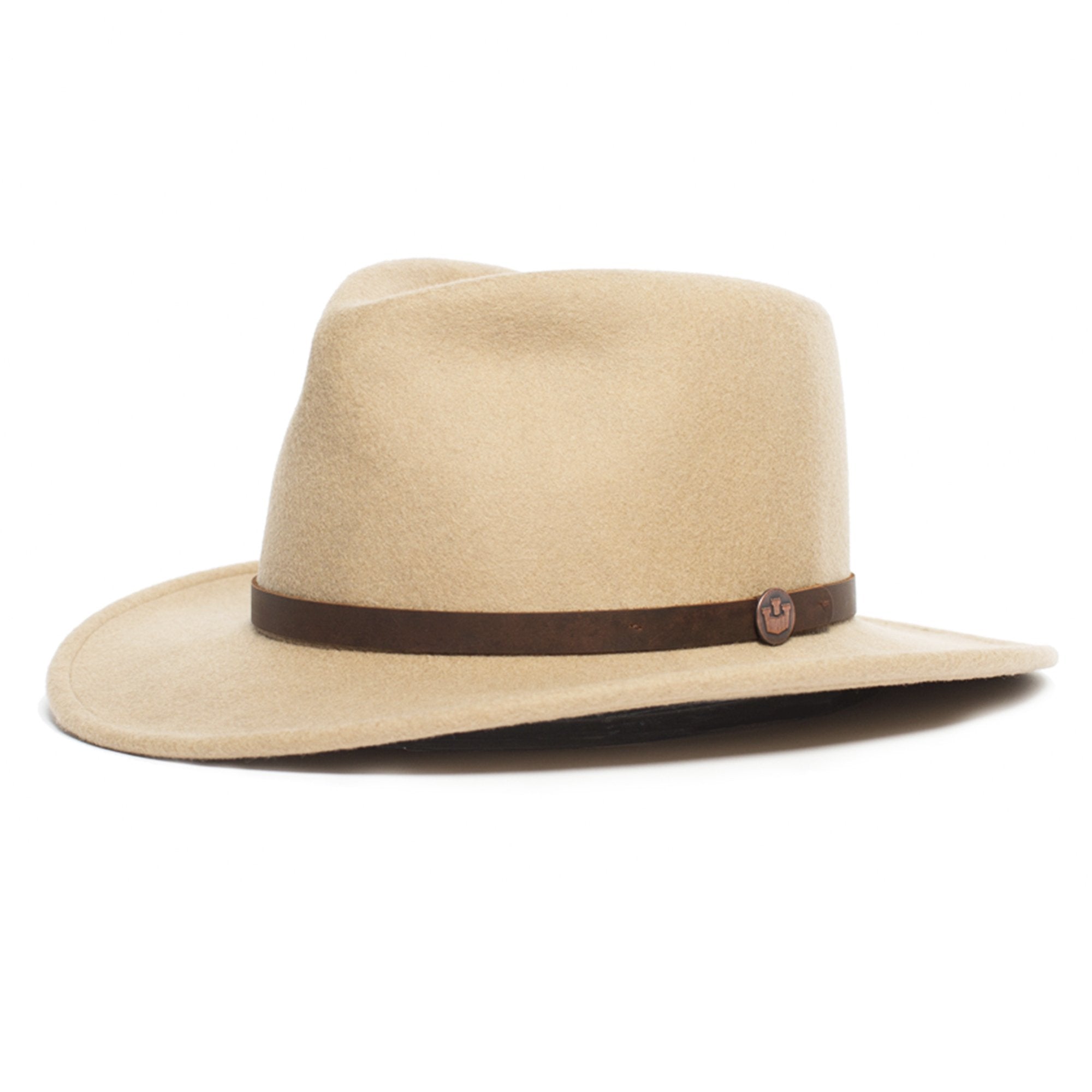 Goorin Bros. henry jones teardrop wide brim felt fedora hat Sand left side view