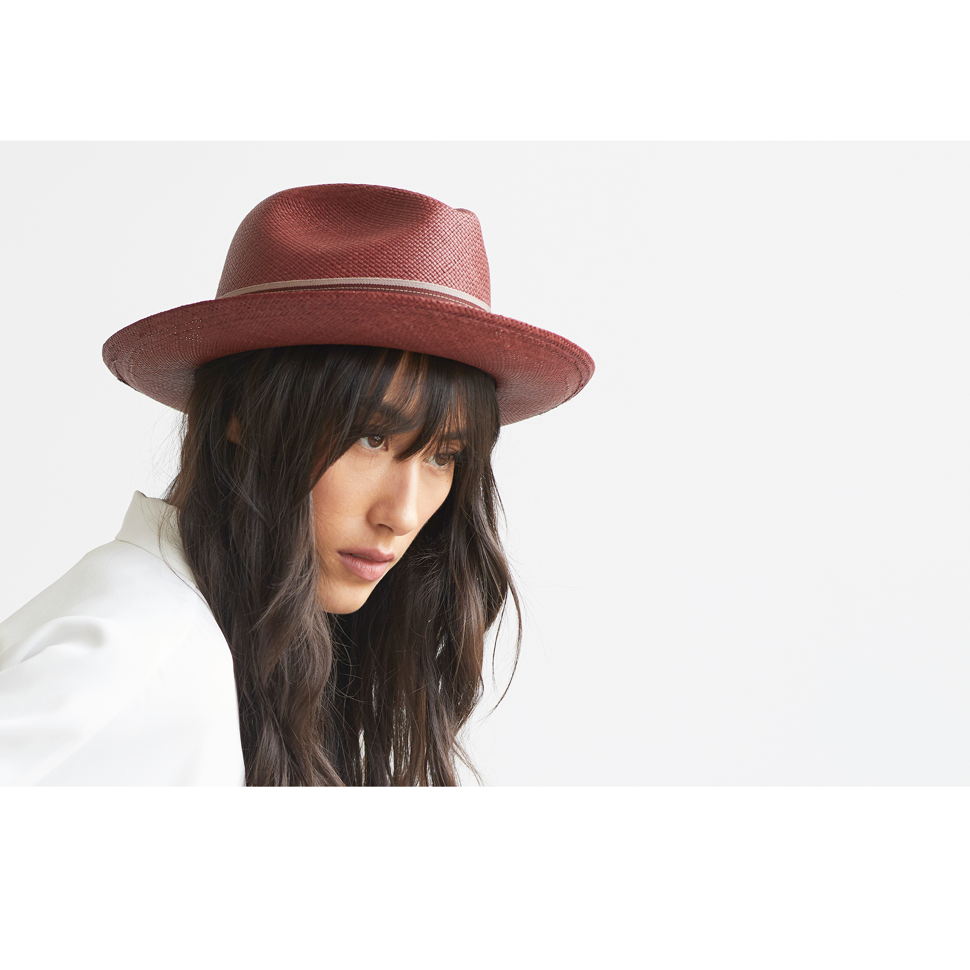 Goorin Bros. ruben gonzalez center dent wide brim straw fedora hat Burgundy  womens styling
