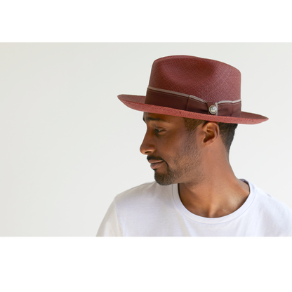 Goorin Bros. ruben gonzalez center dent wide brim straw fedora hat Burgundy  mens styling