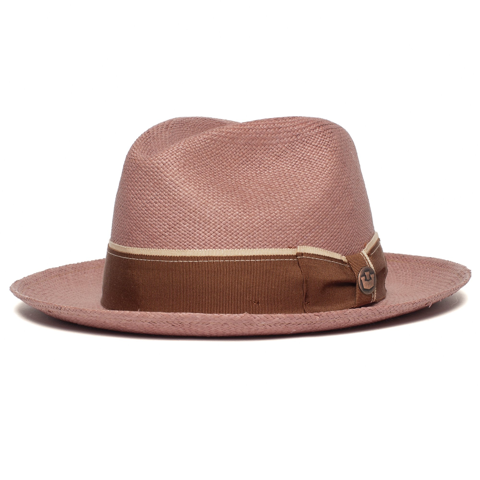 Goorin Bros. ruben gonzalez center dent wide brim straw fedora hat Pink left side view