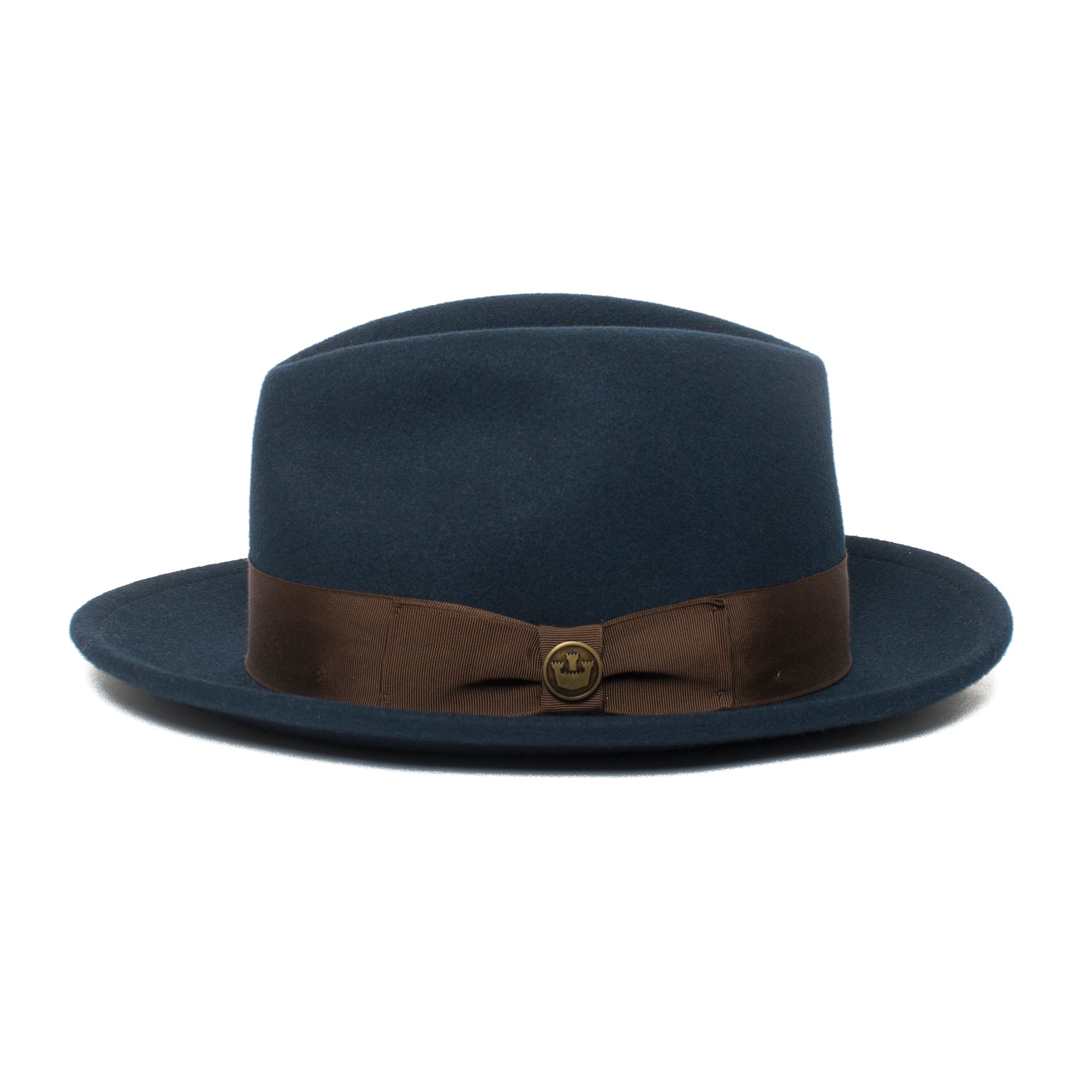 Goorin Bros. dean the butcher center dent wide brim felt fedora hat Blue side view