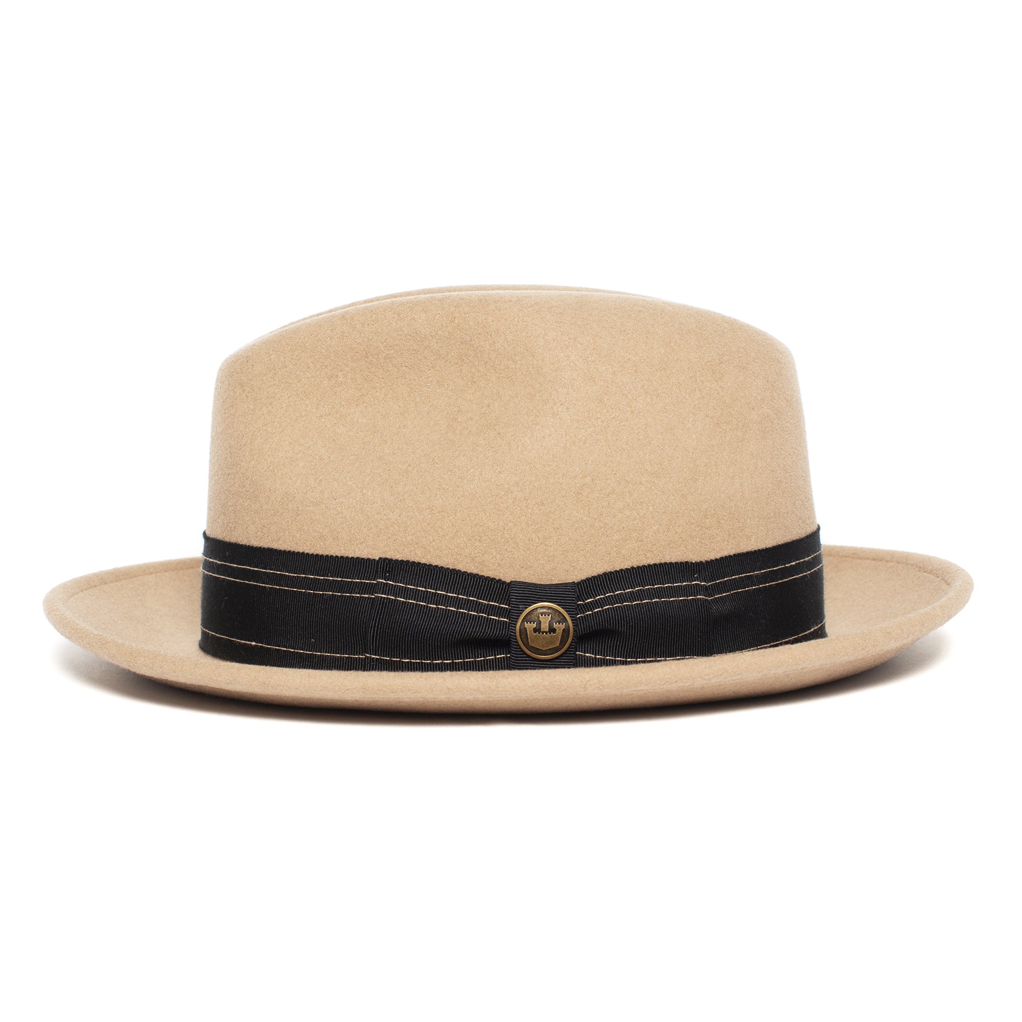 Goorin Bros. dean the butcher center dent wide brim felt fedora hat Camel side view