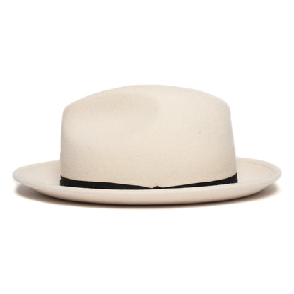 Goorin Bros. dean the butcher center dent wide brim felt fedora hat Creme side view