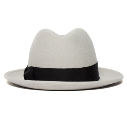 Goorin Bros. dean the butcher center dent wide brim felt fedora hat Grey back view
