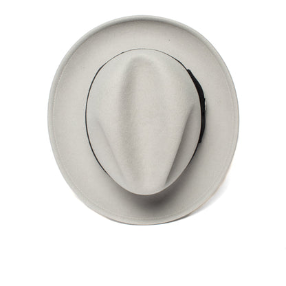 Goorin Bros. dean the butcher center dent wide brim felt fedora hat Grey top view