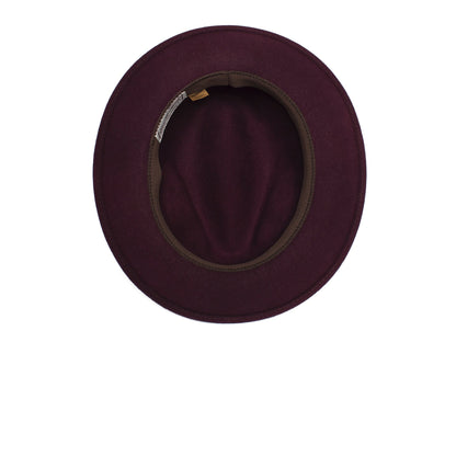 Goorin Bros. dean the butcher center dent wide brim felt fedora hat Maroon under view