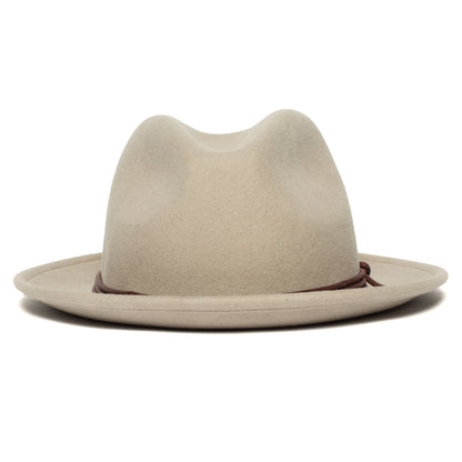 Goorin Bros. dean the butcher center dent wide brim felt fedora hat Sand front view