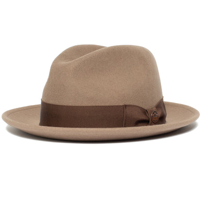 Goorin Bros. dean the butcher center dent wide brim felt fedora hat Taupe left side view