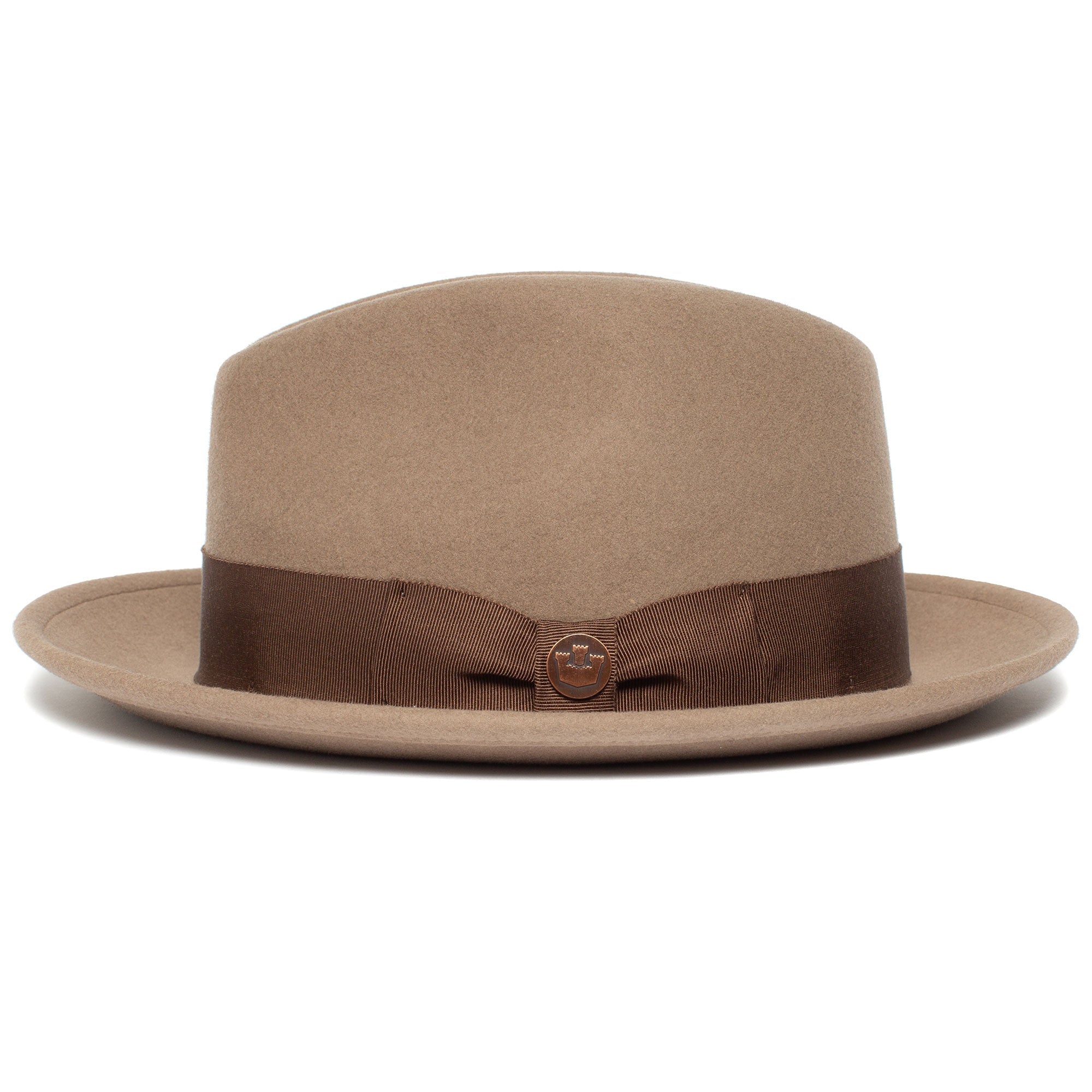 Goorin Bros. dean the butcher center dent wide brim felt fedora hat Taupe side view