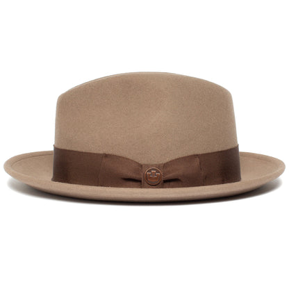 Goorin Bros. dean the butcher center dent wide brim felt fedora hat Taupe side view