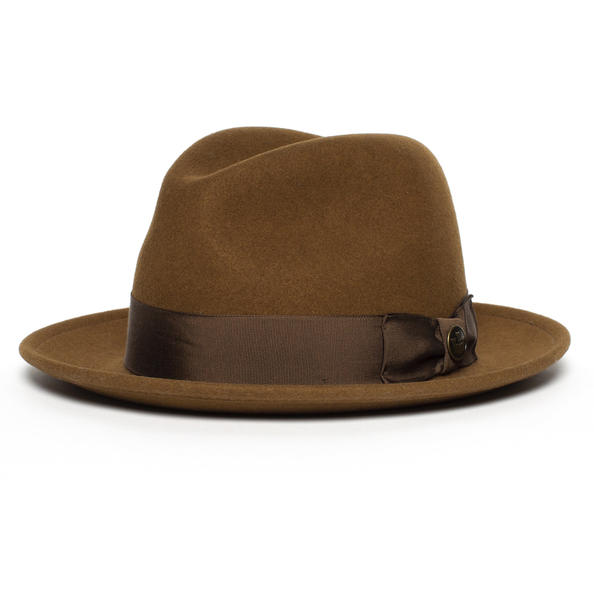Goorin Bros. dean the butcher center dent wide brim felt fedora hat Whiskey left side view