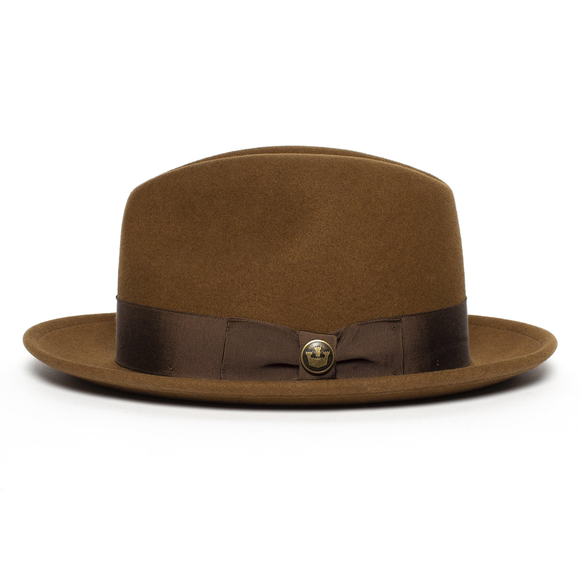 Goorin Bros. dean the butcher center dent wide brim felt fedora hat Whiskey side view