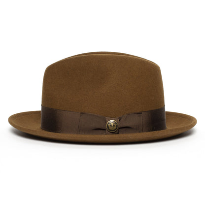 Goorin Bros. dean the butcher center dent wide brim felt fedora hat Whiskey side view