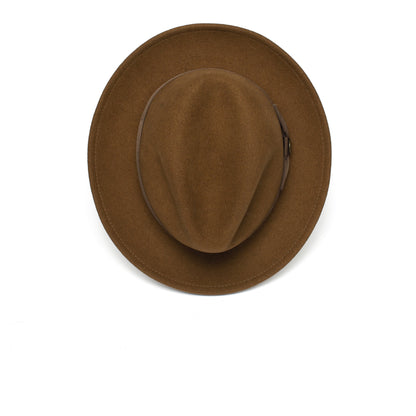 Goorin Bros. dean the butcher center dent wide brim felt fedora hat Whiskey top view