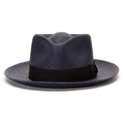 Goorin Bros. big john teardrop wide brim straw fedora hat Navy front view