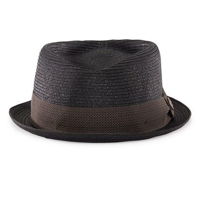 Goorin Bros. tropicana diamond short brim straw porkpie fedora hat Black front view