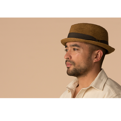 Goorin Bros. tropicana diamond short brim straw porkpie fedora hat Tan  mens styling