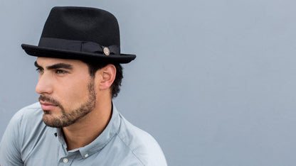 Goorin Bros. good boy center dent short brim felt fedora hat Black  hero shot on male model