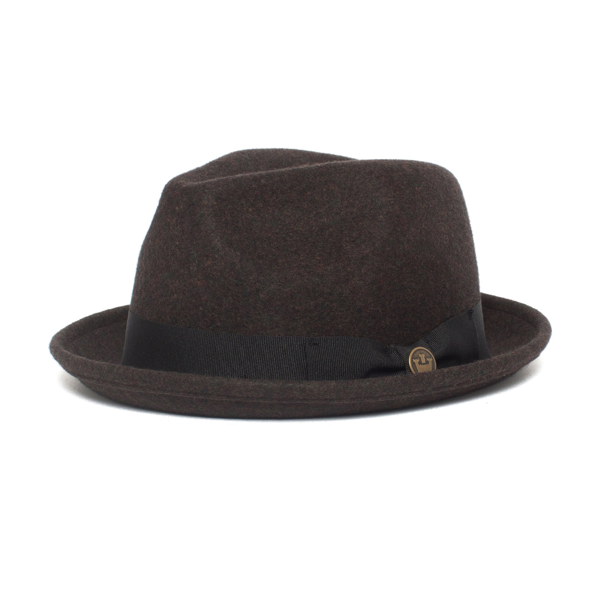 Goorin Bros. good boy center dent short brim felt fedora hat Coffee left side view