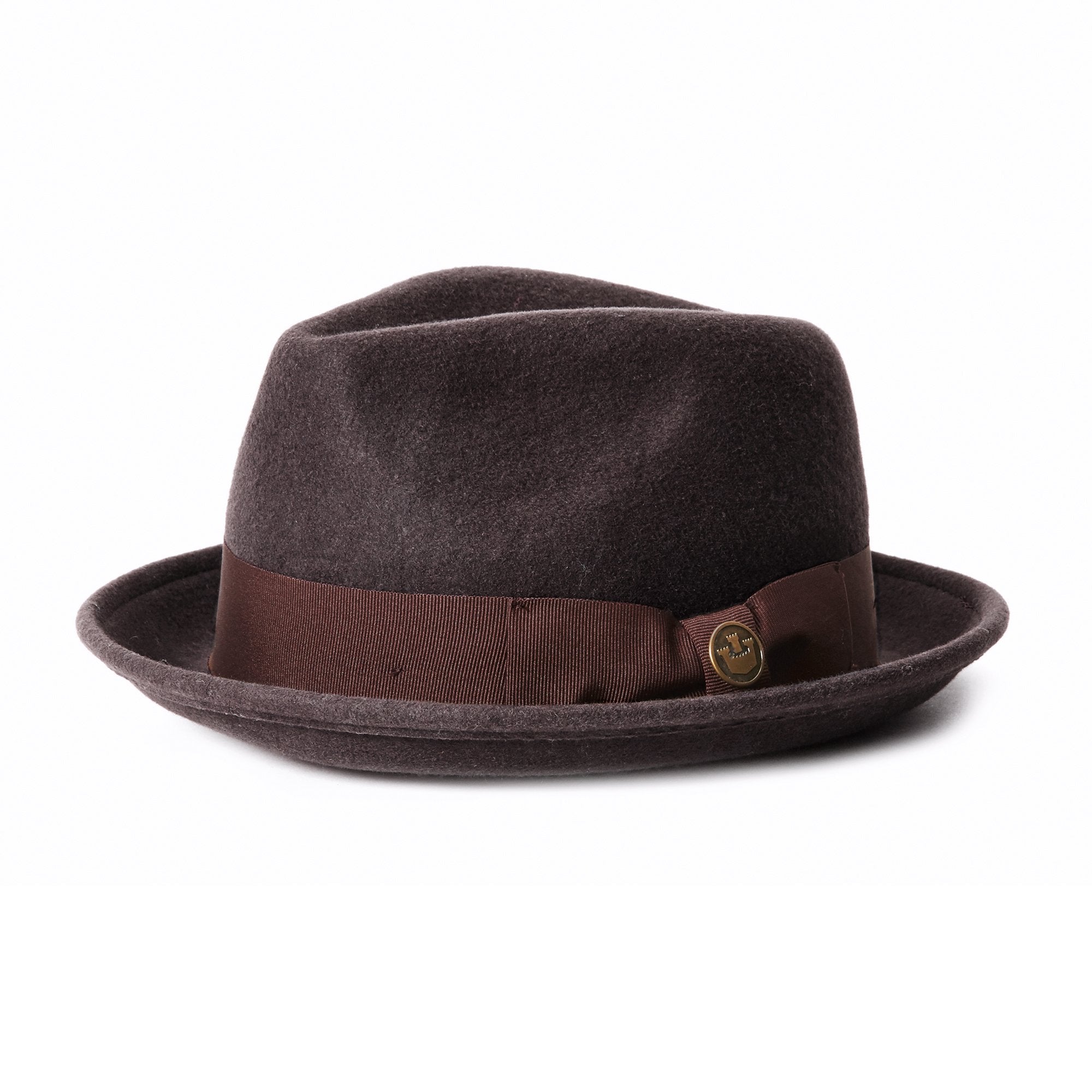 Goorin Bros. good boy center dent short brim felt fedora hat Dark Brown left side view