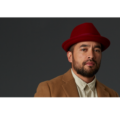 Goorin Bros. good boy center dent short brim felt fedora hat Red  mens styling