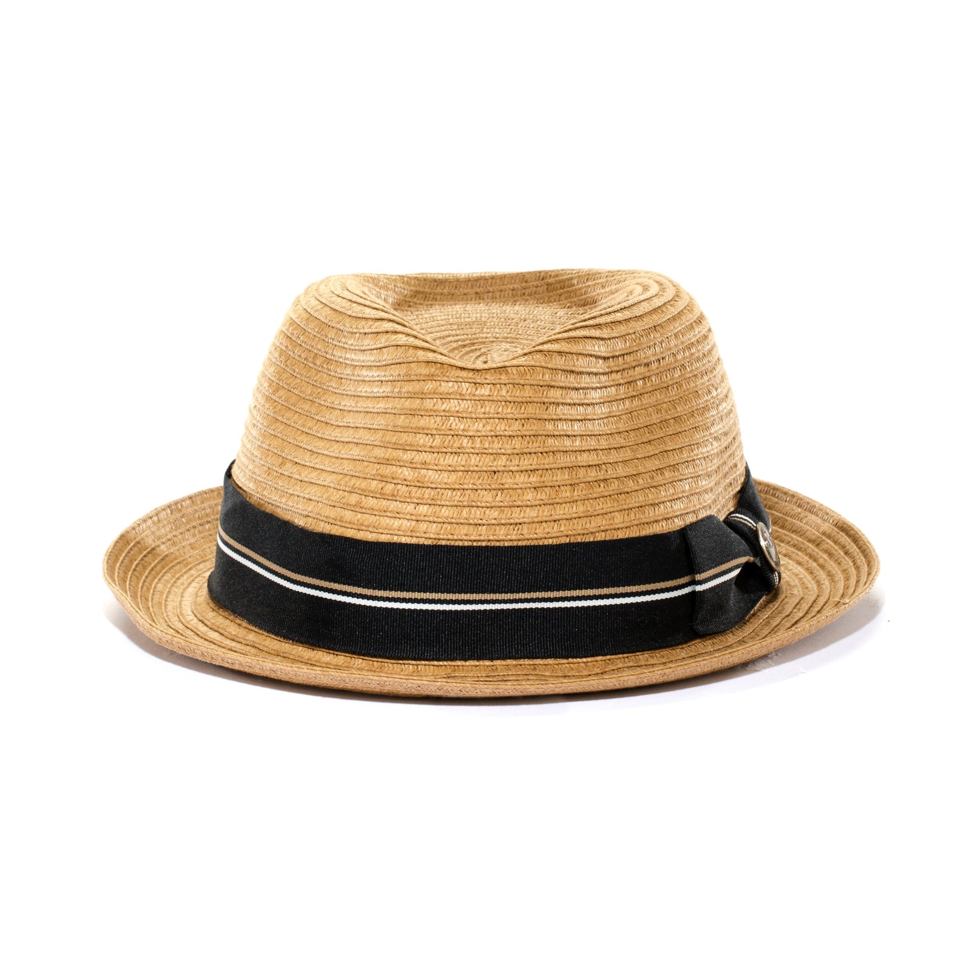 Goorin Bros. trumpet teardrop short brim straw fedora hat Tan front view