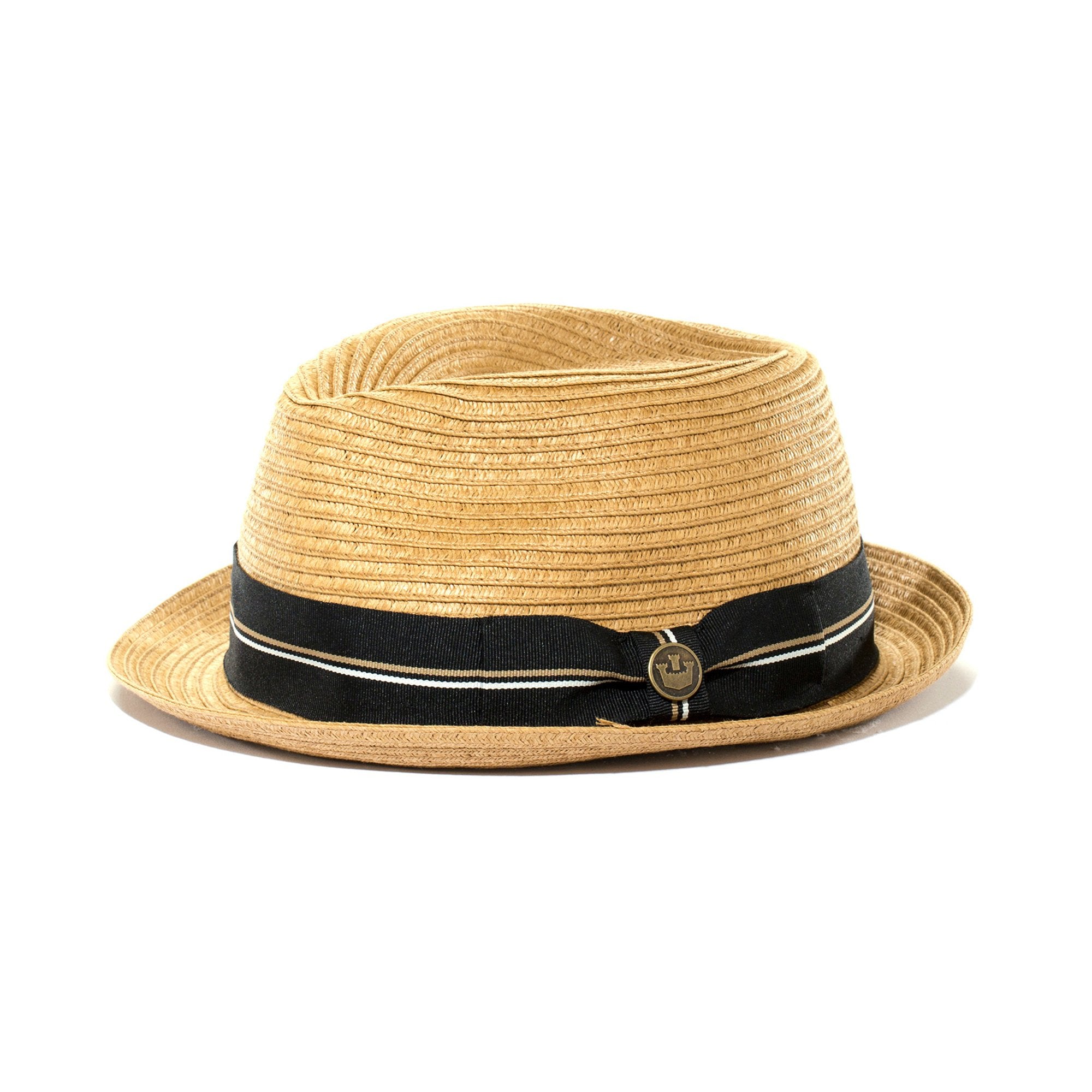 Goorin Bros. trumpet teardrop short brim straw fedora hat Tan left side view