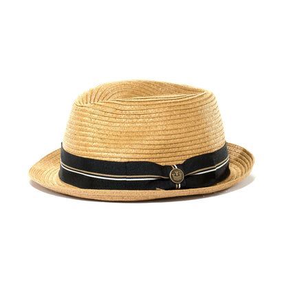 Goorin Bros. trumpet teardrop short brim straw fedora hat Tan left side view