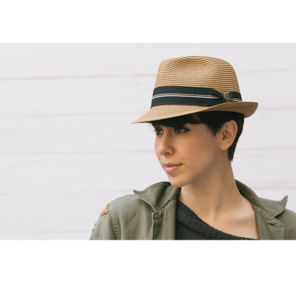 Goorin Bros. trumpet teardrop short brim straw fedora hat Tan  womens styling