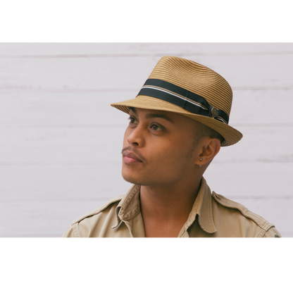 Goorin Bros. trumpet teardrop short brim straw fedora hat Tan  mens styling