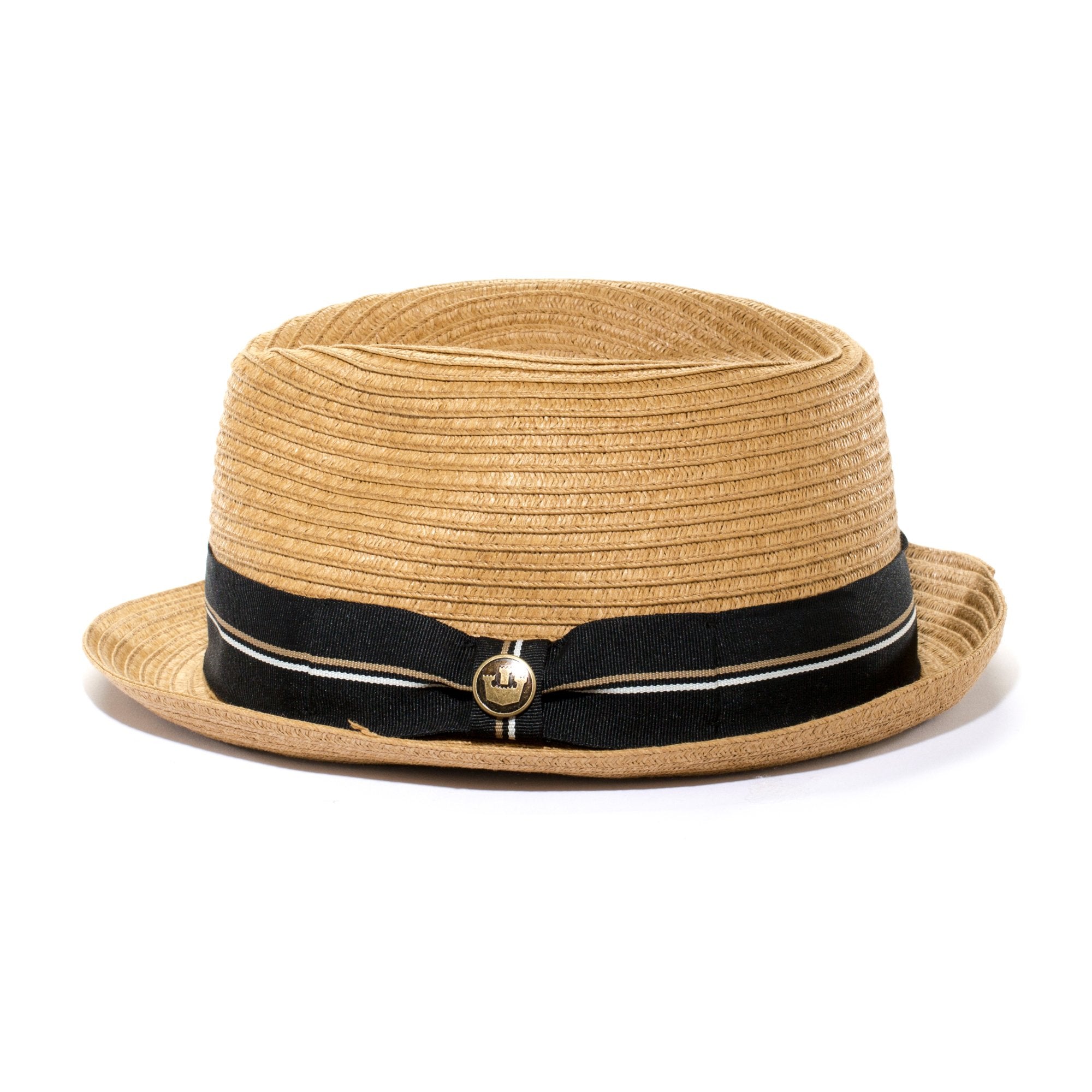 Goorin Bros. trumpet teardrop short brim straw fedora hat Tan side view